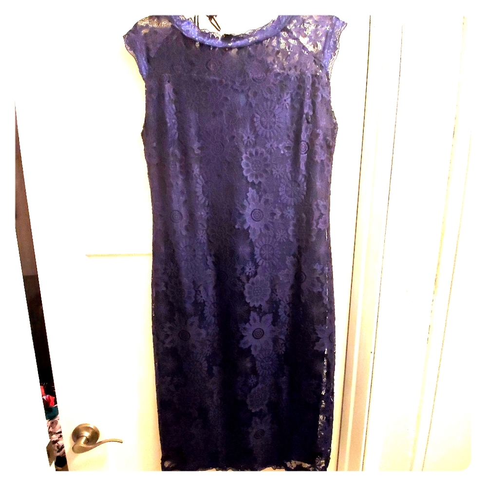 NWT Stunning Navy Lace-Overlay Cocktail Dress